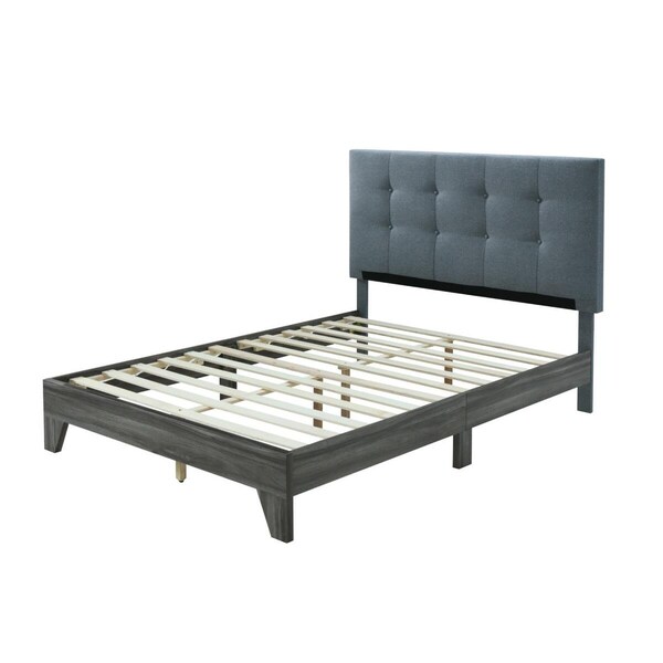 Hodedah Grey Upholstered Platform Bed with Headboard & Wooden Frame Queen Size - HI681 QUEEN GREY