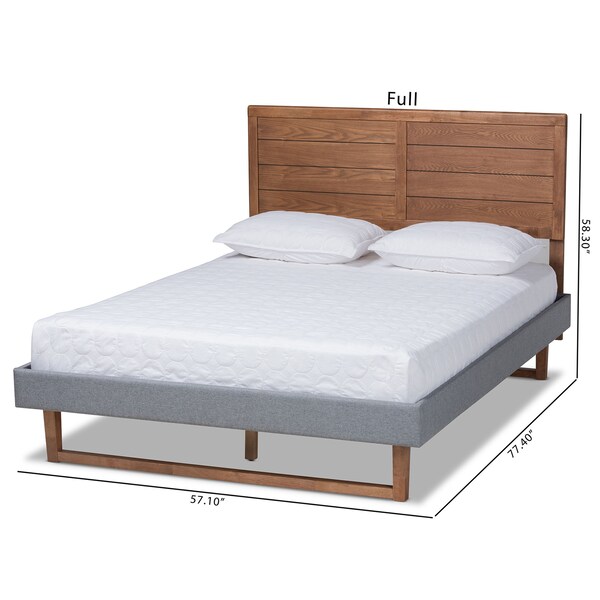 Baxton Studio Gabriela Grey Upholstered and Ash Walnut Wood Queen Size Platform Bed - 164-9414-9426