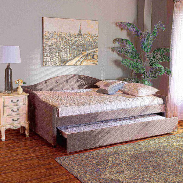 Baxton Studio Becker Modern and Contemporary Transitional Grey Fabric Full Size Daybed with Trundle - 184-11088-ZORO