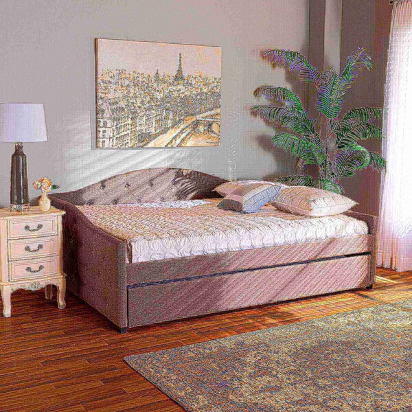 Baxton Studio Becker Modern and Contemporary Transitional Grey Fabric Full Size Daybed with Trundle - 184-11088-ZORO