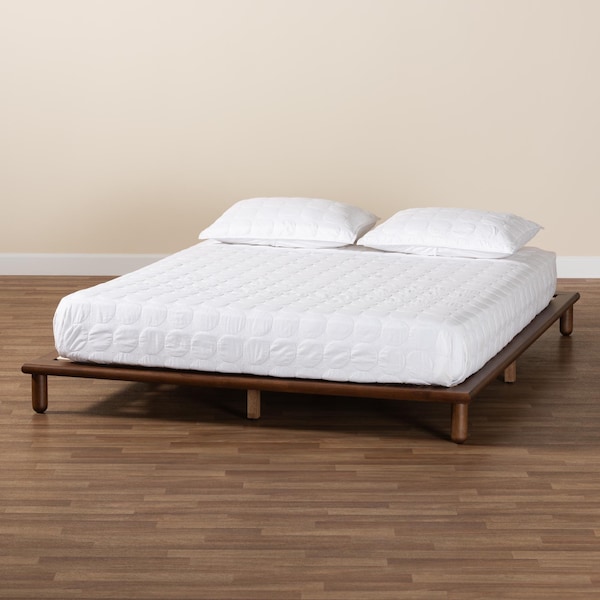 Baxton Studio Alivia Mid-Century Modern Walnut Brown Finished Wood King Size Bed Frame - 238-13264-ZORO