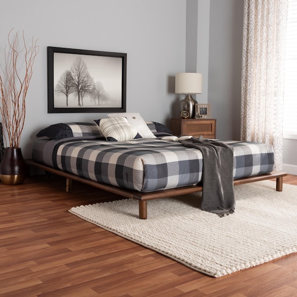 Baxton Studio Alivia Mid-Century Modern Walnut Brown Finished Wood King Size Bed Frame - 238-13264-ZORO