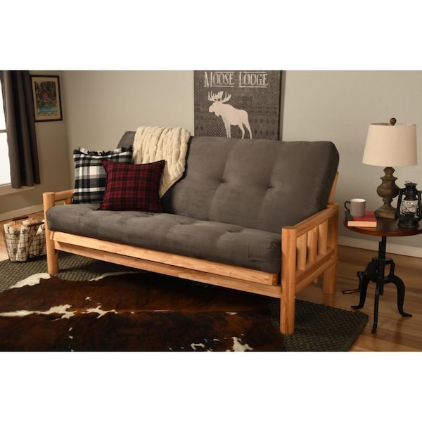 Kodiak Lodge Natural Futon Frame with Suede Gray Mattress - Full Size - KFLDSGRYLF5MD3
