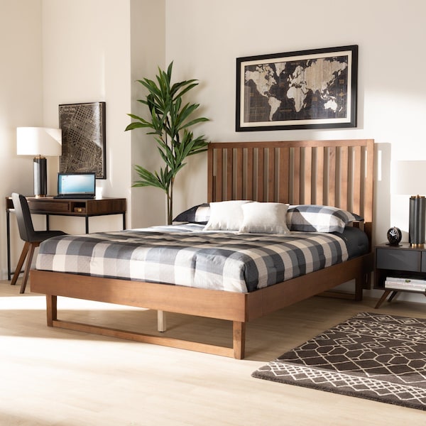Baxton Studio Marin Modern and Contemporary Walnut Brown Finished Wood Full Size Platform Bed - 184-11135-9410-ZORO