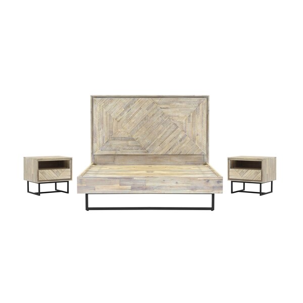 Armen Living Peridot 3 Piece King Bedroom Set in Natural Acacia Wood - SETPEBDKG3A