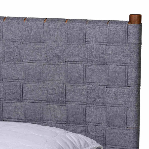 Baxton Studio Estela Mid-Century Modern Grey Woven Fabric and Walnut Brown Wood Queen Size Platform Bed - 245-13445-ZORO