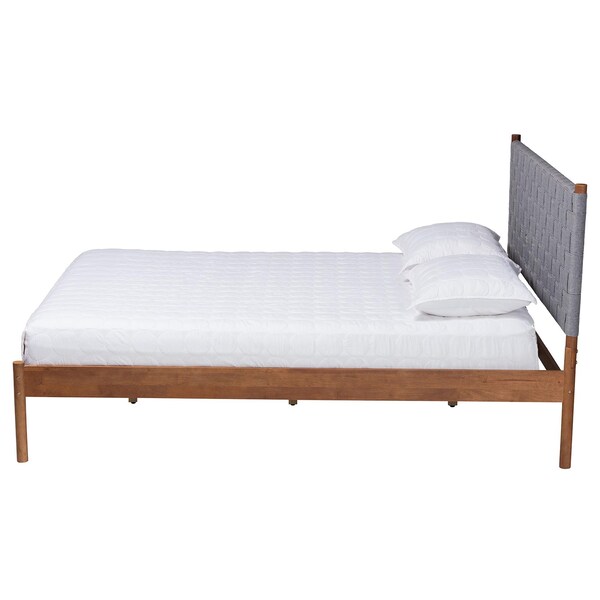 Baxton Studio Estela Mid-Century Modern Grey Woven Fabric and Walnut Brown Wood Queen Size Platform Bed - 245-13445-ZORO