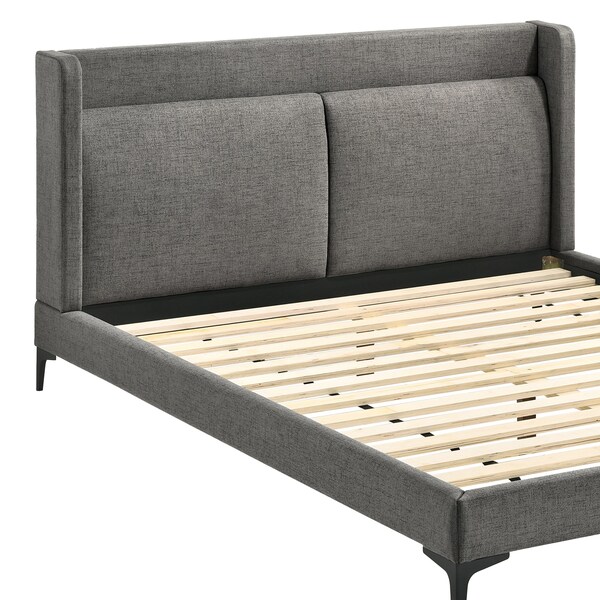 Armen Living Legend Gray Fabric Queen Platform Bed with Black Metal Legs - LCLEBDCHQN