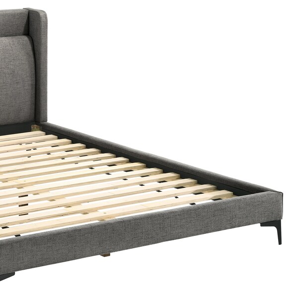 Armen Living Legend Gray Fabric Queen Platform Bed with Black Metal Legs - LCLEBDCHQN