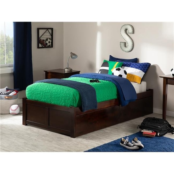 Atlantic Furniture Atlantic Furniture AR8022114 Urban Concord Twin Size with Flat Panel Foot Board and Urban Bed Drawers in an Antique Walnut Finish - AR8022114