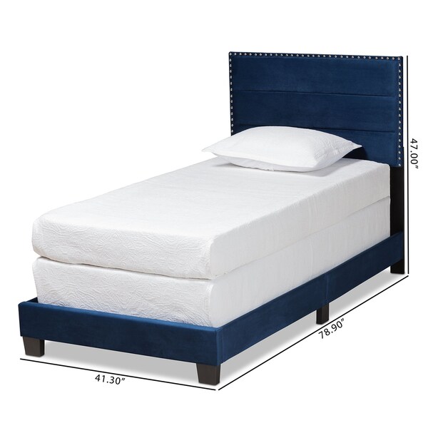 Baxton Studio Tamira Modern and Contemporary Glam Navy Blue Velvet Fabric Twin Size Panel Bed - 183-11274-ZORO