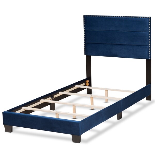 Baxton Studio Tamira Modern and Contemporary Glam Navy Blue Velvet Fabric Twin Size Panel Bed - 183-11274-ZORO