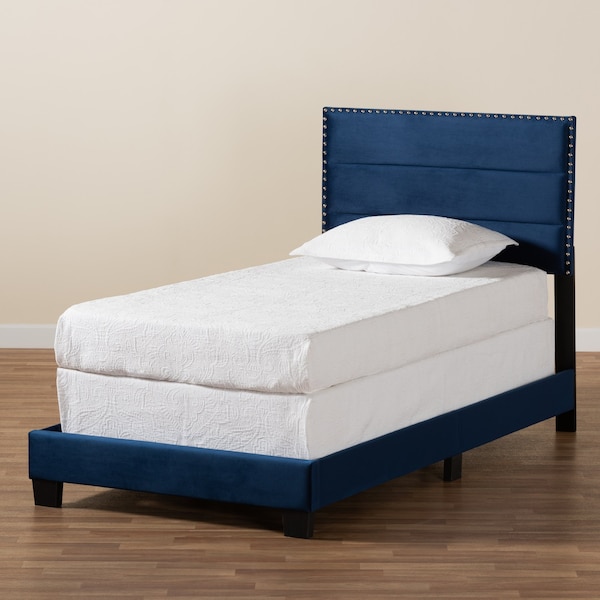 Baxton Studio Tamira Modern and Contemporary Glam Navy Blue Velvet Fabric Twin Size Panel Bed - 183-11274-ZORO