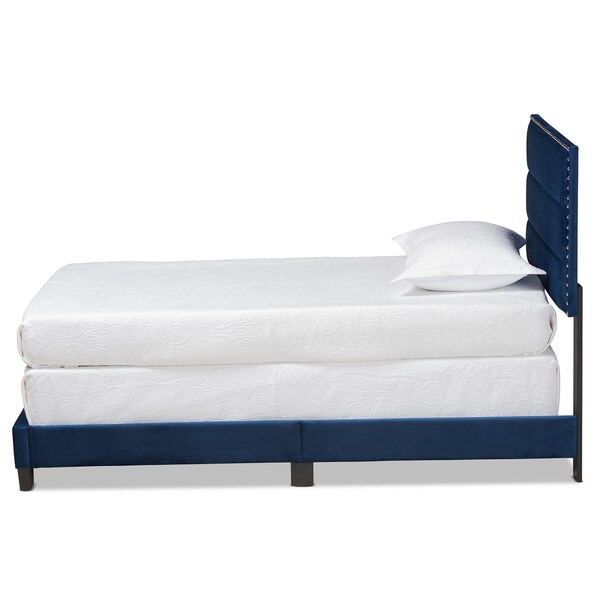 Baxton Studio Tamira Modern and Contemporary Glam Navy Blue Velvet Fabric Twin Size Panel Bed - 183-11274-ZORO