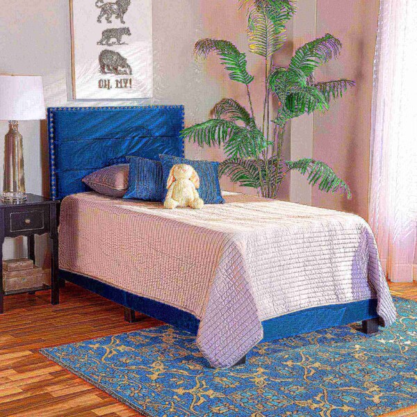 Baxton Studio Tamira Modern and Contemporary Glam Navy Blue Velvet Fabric Twin Size Panel Bed - 183-11274-ZORO