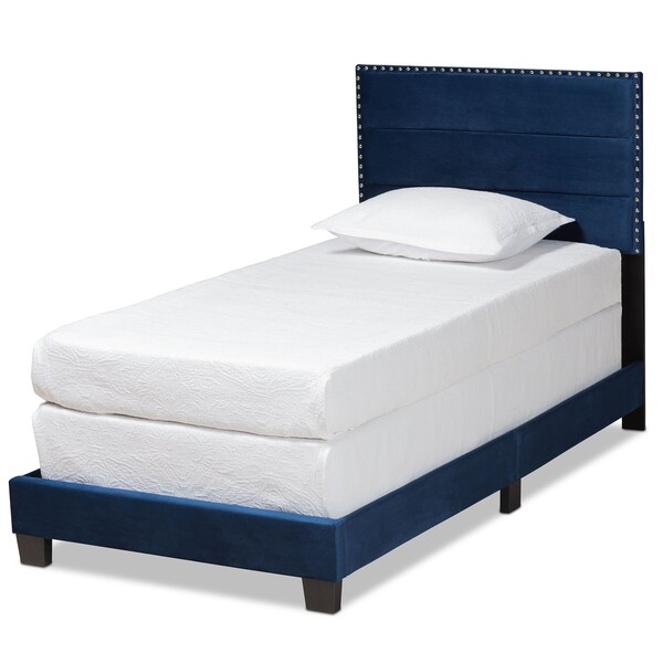 Baxton Studio Tamira Modern and Contemporary Glam Navy Blue Velvet Fabric Twin Size Panel Bed - 183-11274-ZORO