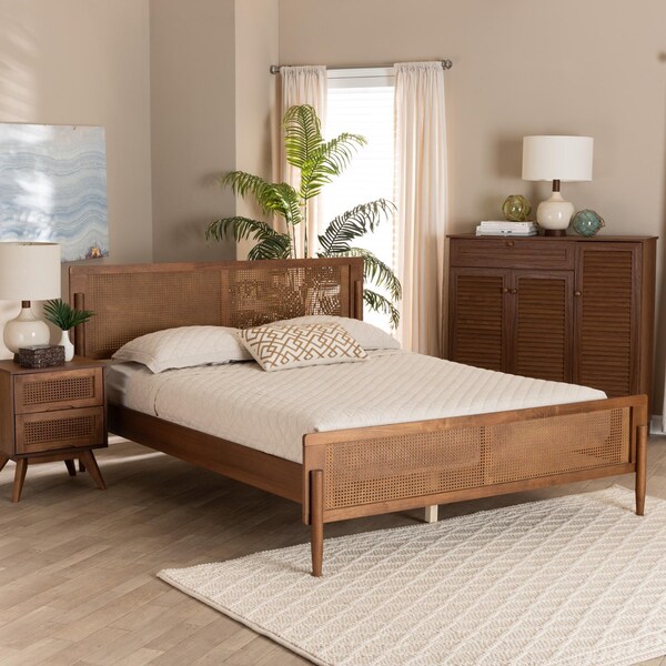 Baxton Studio Gardwin Mid-Century Modern Ash Walnut Finished Wood King Size Platform Bed - 235-12778-ZORO
