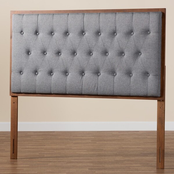 Baxton Studio Harumi Classic and Traditional Grey Fabric and Walnut Brown Finished Wood Queen size Headboard - 237-12638-ZORO