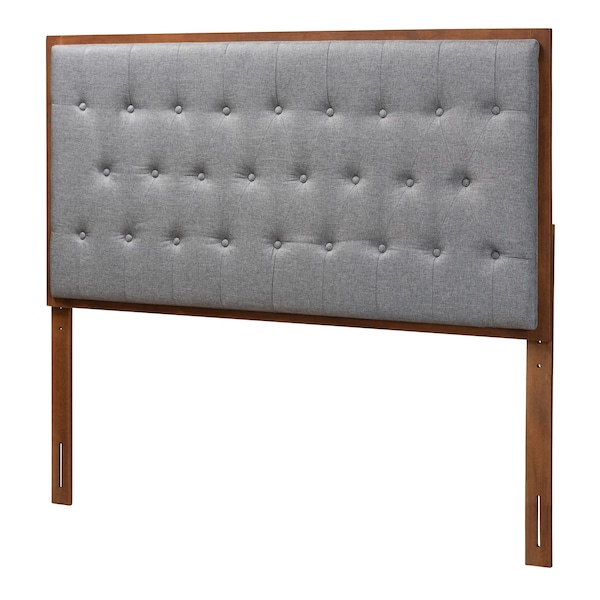 Baxton Studio Harumi Classic and Traditional Grey Fabric and Walnut Brown Finished Wood Queen size Headboard - 237-12638-ZORO