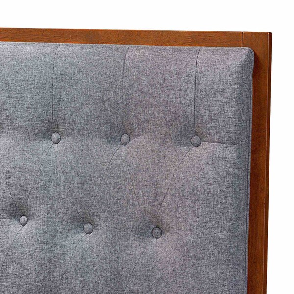 Baxton Studio Harumi Classic and Traditional Grey Fabric and Walnut Brown Finished Wood Queen size Headboard - 237-12638-ZORO