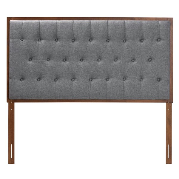 Baxton Studio Harumi Classic and Traditional Grey Fabric and Walnut Brown Finished Wood Queen size Headboard - 237-12638-ZORO