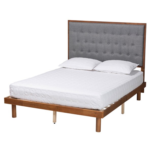 Baxton Studio Bellini Classic and Traditional Grey Fabric and Walnut Brown Finished Wood Queen Size Platform Bed - 237-12638-11888-ZORO