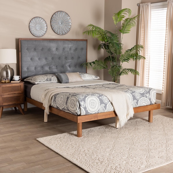 Baxton Studio Bellini Classic and Traditional Grey Fabric and Walnut Brown Finished Wood Queen Size Platform Bed - 237-12638-11888-ZORO