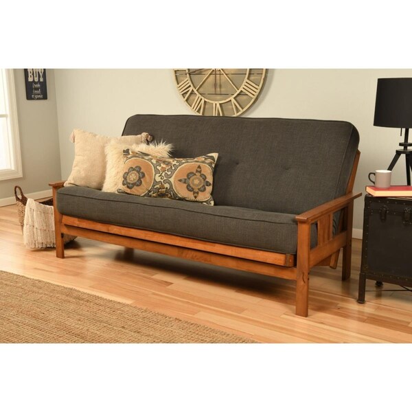 Kodiak Monterey Barbados Futon Frame with Linen Charcoal Mattress - Full Size - KFMOBBLCHALF5MD3