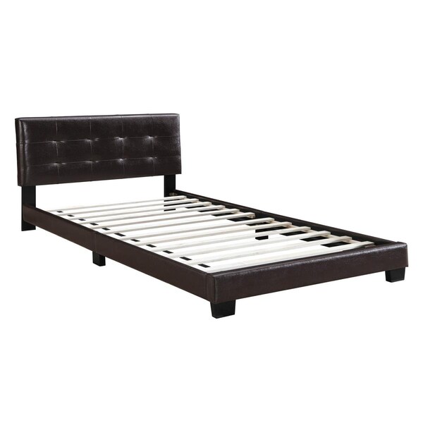 Deluxdesigns Queen Leatherette Bed with Checkered Tufted Headboard, Dark Brown - DE2530978