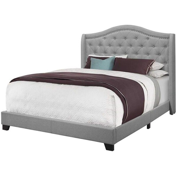 Homeroots 66.5 x 87.5 x 56.5 in. Grey Linen with Chrome Trim Bed, Queen Size - 355767