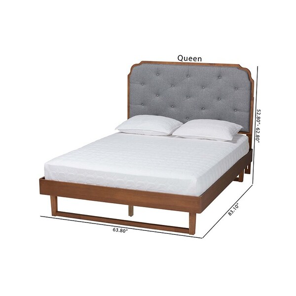 Baxton Studio Roald Mid-Century Modern Grey Fabric and Walnut Brown Wood Queen Size Platform Bed - 246-12644-9411-ZORO