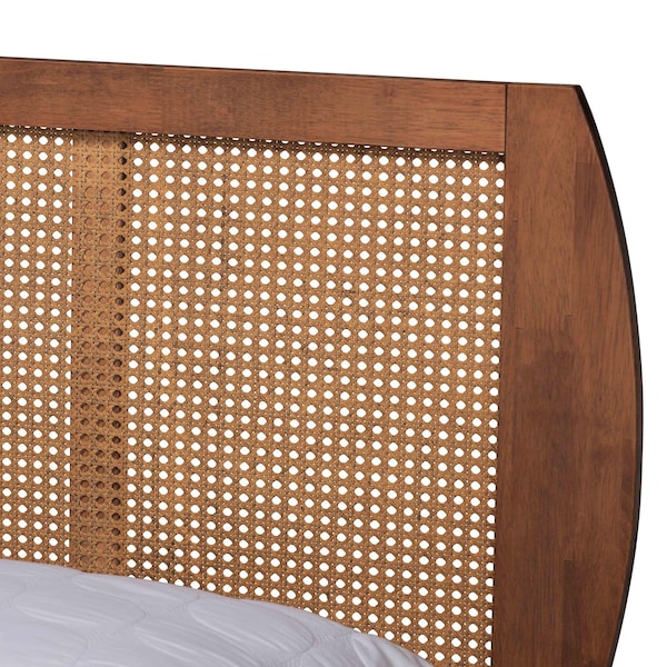 Baxton Studio Asami Mid-Century Modern Walnut Brown Finished Wood and Woven Rattan Full Size 3-Piece Bedroom Set - 242-11116-9407-11298-11298-ZORO