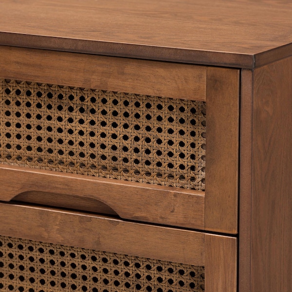 Baxton Studio Asami Mid-Century Modern Walnut Brown Finished Wood and Woven Rattan Full Size 3-Piece Bedroom Set - 242-11116-9407-11298-11298-ZORO