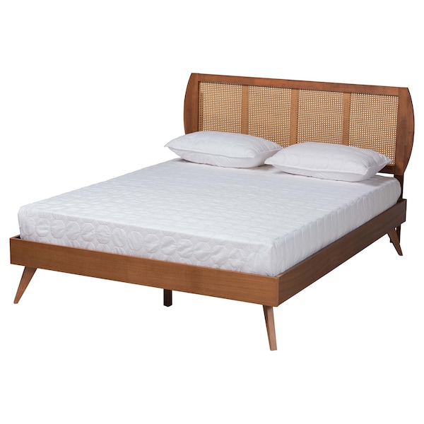 Baxton Studio Asami Mid-Century Modern Walnut Brown Finished Wood and Woven Rattan Full Size 3-Piece Bedroom Set - 242-11116-9407-11298-11298-ZORO