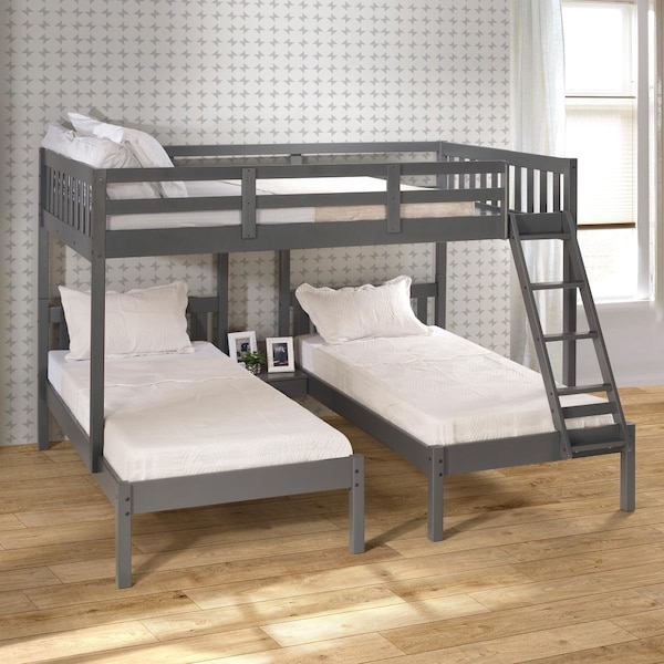 Kd Gabinetes PD-2332FTTDG Full Over Double Twin Bunk Bed, Dark Grey - KD2479091
