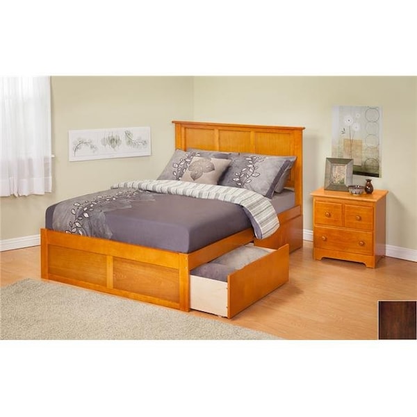 Atlantic Furniture Atlantic Furniture AR8632114 Madison Full Bed with Flat Panel Footboard and Urban Bed Drawers in an Antique Walnut Finish - AR8632114