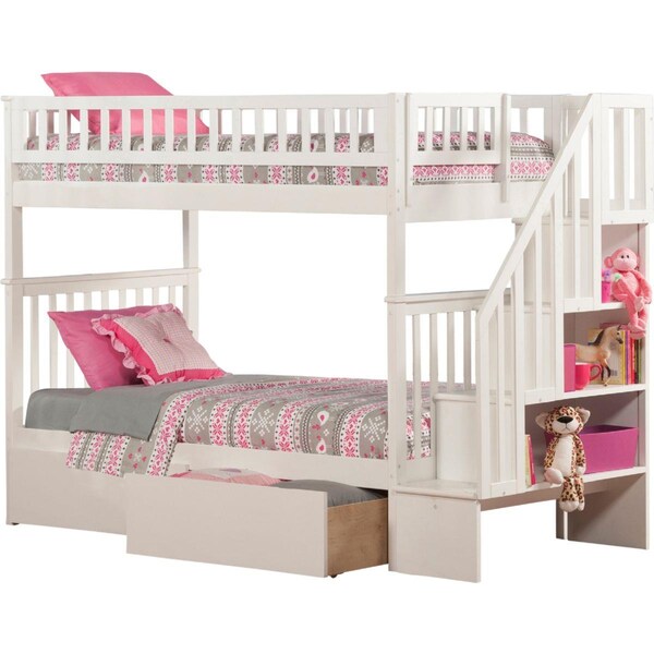 Atlantic Furniture Woodland Staircase Bunk Bed With Urban Bed Drawers, White - AB56642