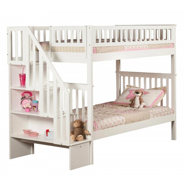 Atlantic Furniture Woodland Stair Bunkbed - White, Twin Over Twin Size - AB56602