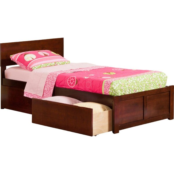 Atlantic Furniture Orlando Flat Panel Foot Board with Urban Bed Drawers, Antique Walnut - Twin Extra Large - AR8112114