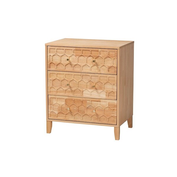 Baxton Studio Hosea Japandi Carved Honeycomb Natural Queen Size 4-Piece Bedroom Set - 246-13619-13627-13622-13623-ZORO