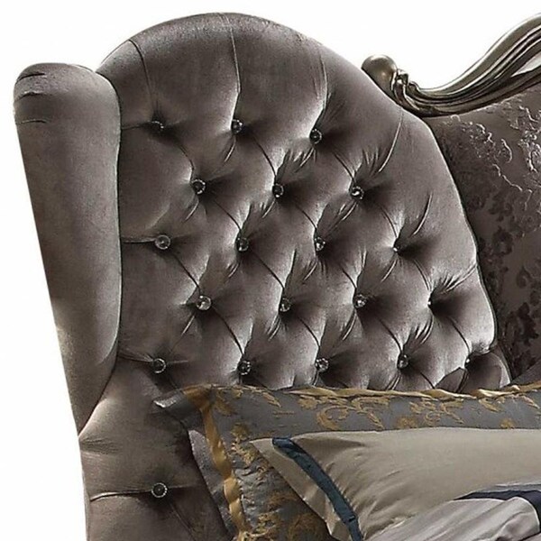 Homeroots 76 x 95 x 72 in. Velvet Antique Platinum Upholstery Poly Resin Queen Bed - 348196
