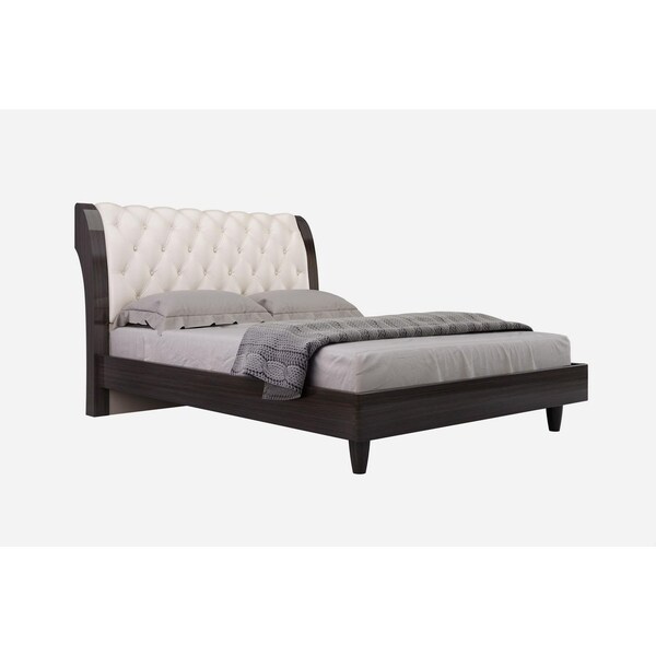 Homeroots 72 x 80 x 47 in. Modern Eastern King Beige High Gloss Bed - 343920