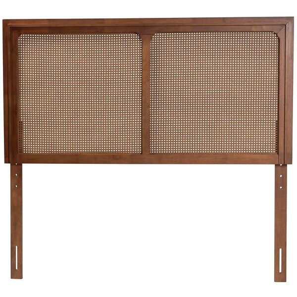 Baxton Studio Prewitt Mid-Century Modern Ash Walnut Finished Wood King Size Headboard with Rattan - 238-12657-ZORO