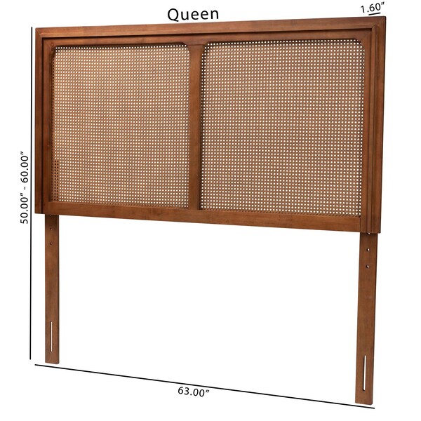 Baxton Studio Prewitt Mid-Century Modern Ash Walnut Finished Wood King Size Headboard with Rattan - 238-12657-ZORO