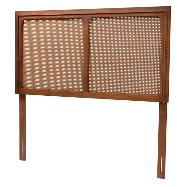 Baxton Studio Prewitt Mid-Century Modern Ash Walnut Finished Wood King Size Headboard with Rattan - 238-12657-ZORO