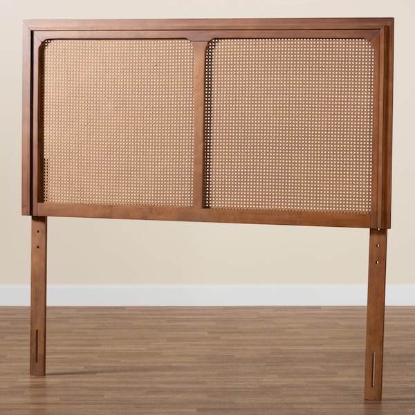 Baxton Studio Prewitt Mid-Century Modern Ash Walnut Finished Wood King Size Headboard with Rattan - 238-12657-ZORO