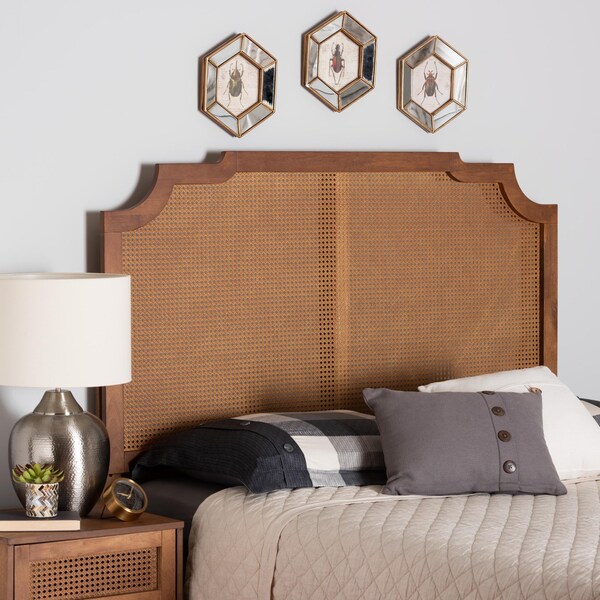 Baxton Studio Fortuna Classic and Traditional Ash Walnut Finished Wood Queen Size Headboard with Rattan - 238-12662-ZORO