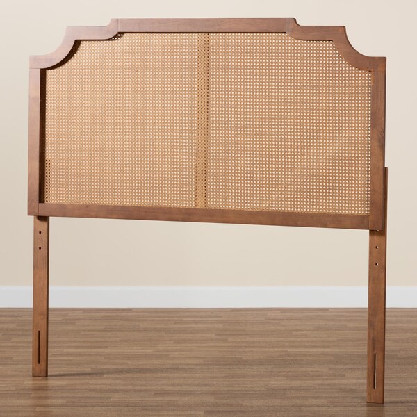 Baxton Studio Fortuna Classic and Traditional Ash Walnut Finished Wood Queen Size Headboard with Rattan - 238-12662-ZORO
