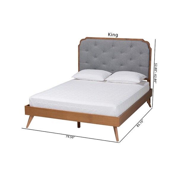 Baxton Studio Lorana Mid-Century Modern Grey Fabric and Walnut Brown Wood Queen Size Platform Bed - 246-12644-9408-ZORO