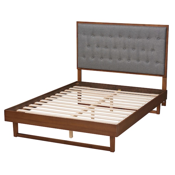 Baxton Studio Bryn Classic and Traditional Grey Fabric and Walnut Brown Finished Wood King Size Platform Bed - 237-12639-9412-ZORO